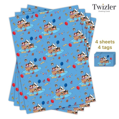 Boys Wrapping Paper - Blue Pirates - 2, 4 or 6 Sheets & Tags - Card Available - Picture 13 of 37