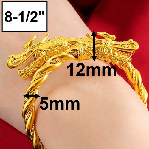 18k Gold Filled Over Silver Womens Adjustable Dragon Bangle 6" to 9" Inch D796 - Picture 8 of 13