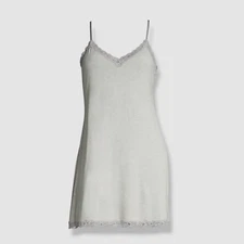 $98 Natori Women's Gray Feathers Slip Night Dress Essential Chemise Size XL