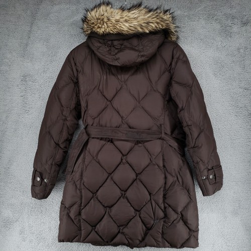 Lands End Coat Jacket Girls 10-12 Brown Down Puffer Faux Fur Hooded Belted - Picture 9 of 22