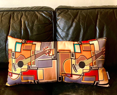 Vintage Retro 60er 70er Orange Gitarre Druck Rechteck Kissen Brandneu