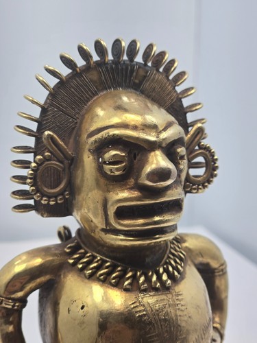 Antique Pre Columbian Men Idol God Solid 9-10K Gold Figure Statue - Picture 3 of 10