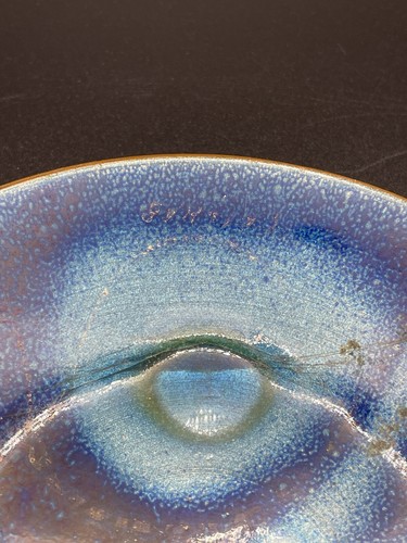 Sascha Brastoff Copper Enamel Trinket Dish Ash Tray Royal Blue Abstract Fish 5X5 - Picture 6 of 8