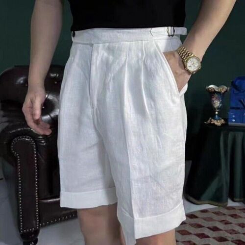Summer Mens Linen Half Pants Naples Shorts Thin Cotton Buckle Waist Casual Pants - Picture 2 of 14