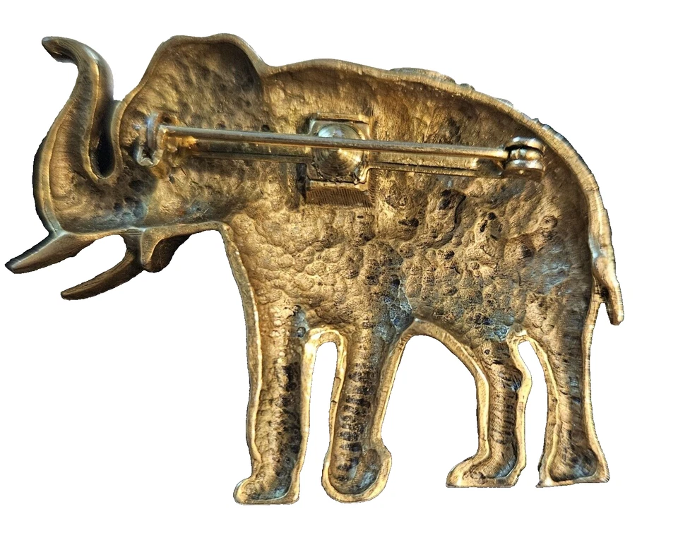 Broche elefante de latón de colección 3D tronco tono dorado joyería/2"L Foto 3 de 4