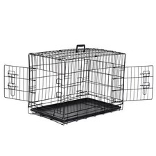 30" Durable Dog Crate Kennel 2 Door Folding Metal Pet Cat Cage with Tray Black