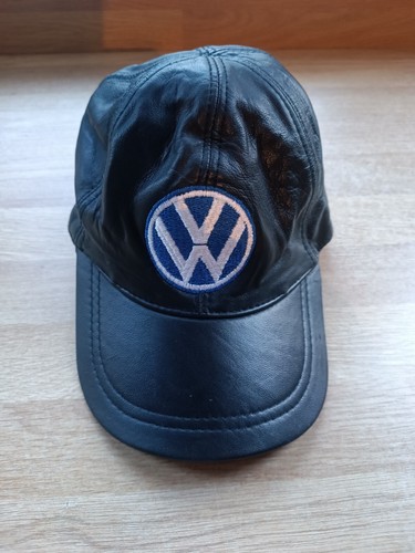 VW Volkswagen Baseball Cap Hat Embroidered Black faux leather Vintage - Picture 2 of 6