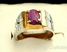 Natural Ruby Men 925 Sterling Silver Ring Handmade Natural Yaqoot Stone SZ 9