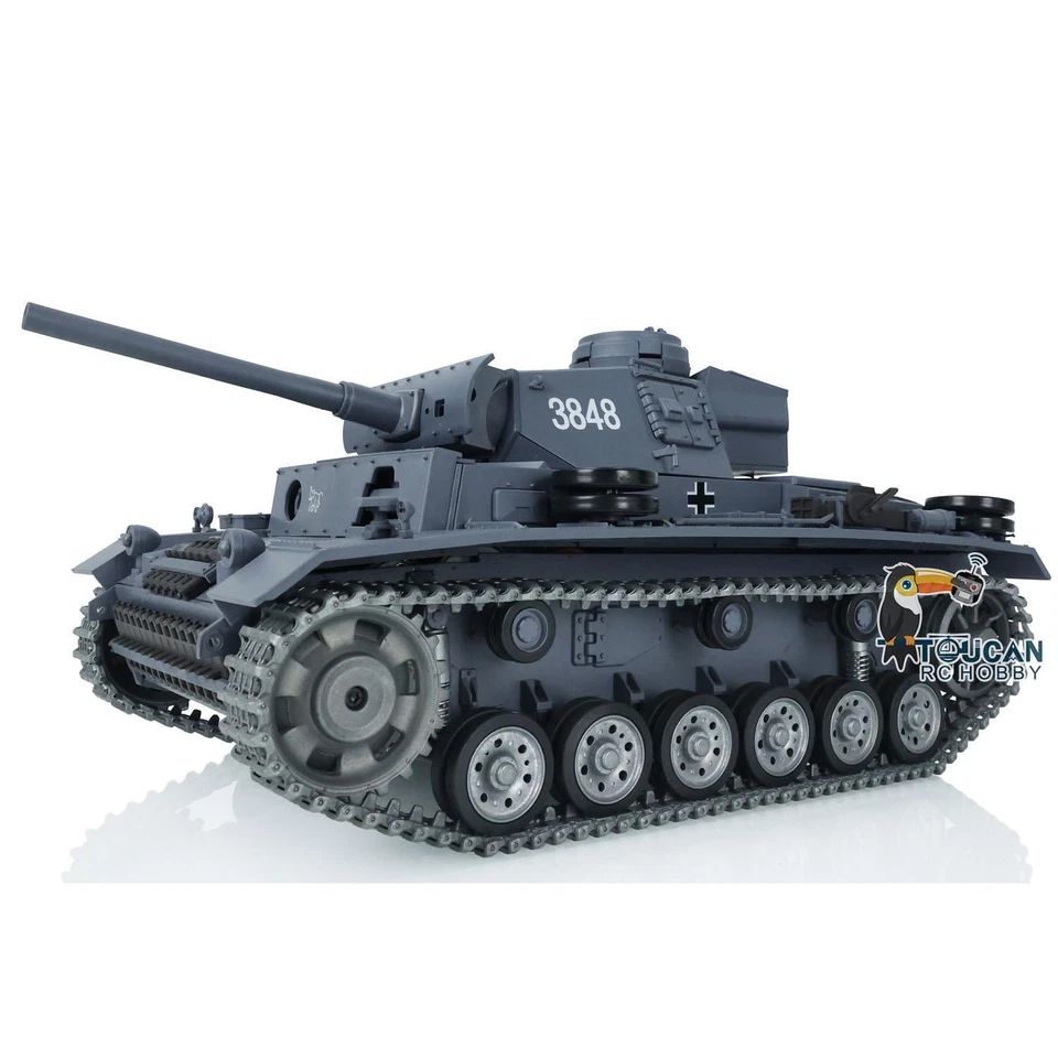 Rodas de metal torreta 360° 1/16 7.0 Henglong Panzer III L IR BB tanque de controle remoto RTR 3848 - Imagem 2 de 4