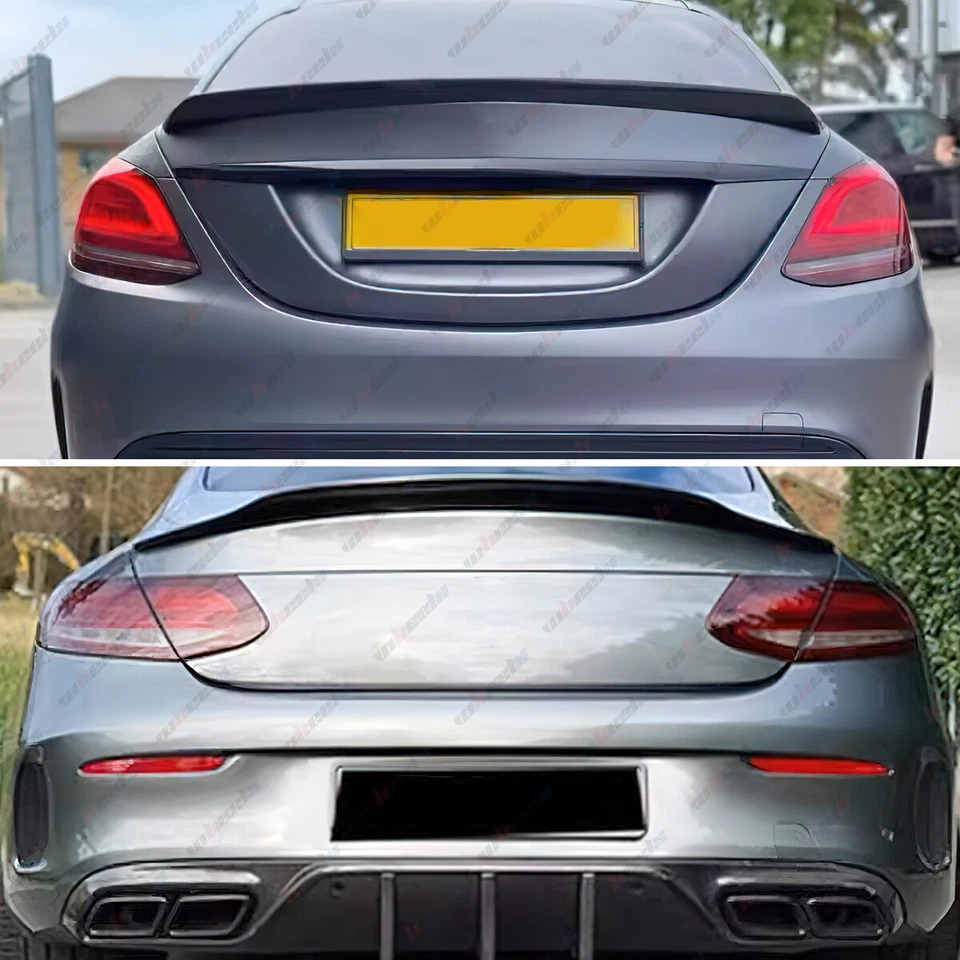 fit For Mercedes Benz W205 C200 C300 C43 AMG 15-21 Rear Trunk Spoiler Wing Black - Imagem 3 de 4