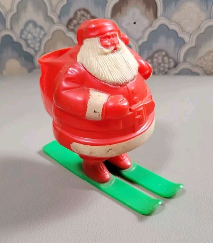 Vintage Christmas ROSBRO/ROSEN Hard Plastic SANTA on Skis Candy
