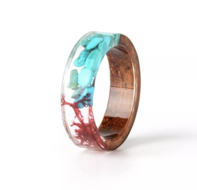 Women's Veins and Rocks Handmade Wood Resin Ring 0258
