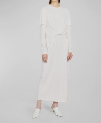 $2900 Loewe Women's White Draped Twisted Layered Round Neck Dress Size XS