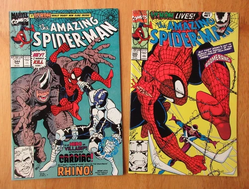 Lot of *2* Key AMAZING SPIDER-MAN! #344 (VF+/NM-), 345 (NM-) *Bright & Glossy!*