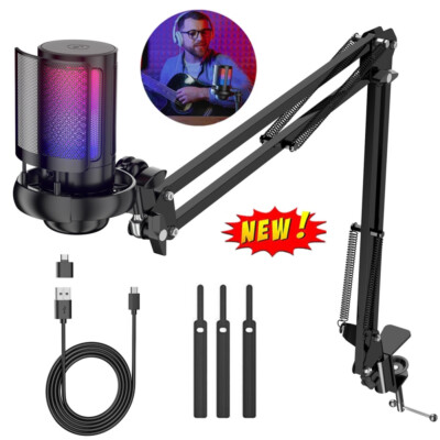 USB Mikrofon Gaming PC Mac PS4 PS5 Kondensator Ständer Streaming mit RGB-Licht