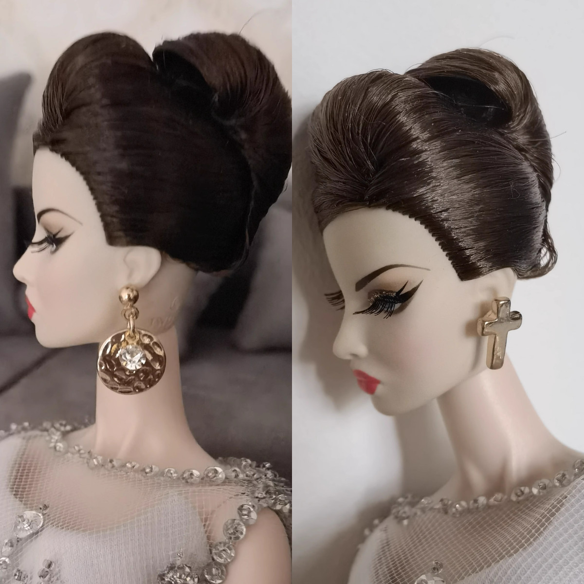 Kit de 2 pares de aretes cruzados realeza escala 1/6 muñecas joyería de moda figura de acción