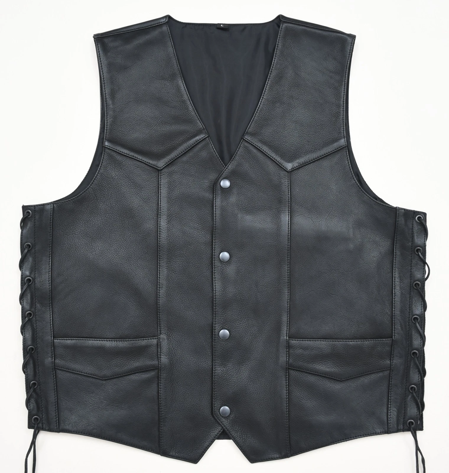 Men’s Western Style Leather Vest Cowboy Style Snap Button Waistcoat Biker Rodeo