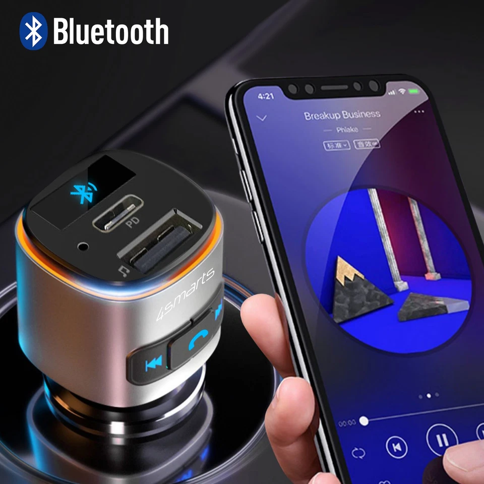 FM Transmitter + USB / USB-C Auto-Ladegerät, 4Smarts – Schwarz - Bild 3 von 4