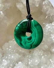 Collier Pendentif Malachite forme dunut CLAIR  40mm pierre naturelle Litho