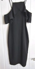 River Island Black Cold Shoulder Midi Dress Size 10 Ruffle Detail Evening Party