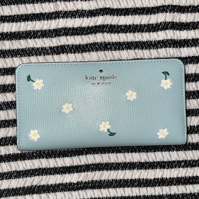 Kate Spade Darcy Embroidered Lea Aphrodite Green Spring Large Slim Bifold Wallet