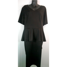 Hanna Nikole Black Tiered A-Line Layered Women's Black Dress 20W Short Sleeve