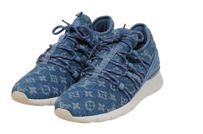 Louis Vuitton Fastlane Sneakers Sz US 8.5 LV7.5 Blue Denim Lv Logo Monogram Low