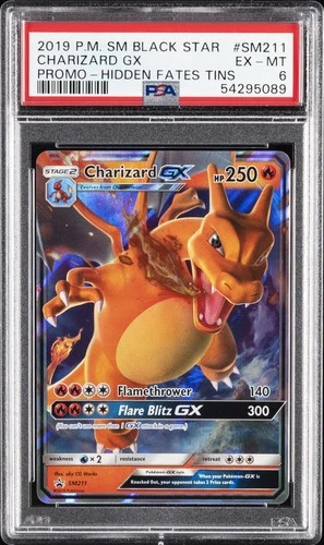 2019 POKEMON SM BLACK STAR PROMO HIDDEN FATES TINS #SM211 CHARIZARD GX PSA 6