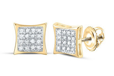 14k Yellow Gold Womens Round Diamond Square Kite Cluster Stud Earrings 1/10 Cttw