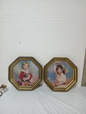 2 Victorian Boy/Girl Paintings On Antique Coo...
