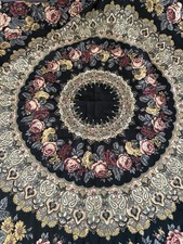 Vintage Russian Wool Scarf Black Mauve Floral Design Shawl 57.5 57.5" READ