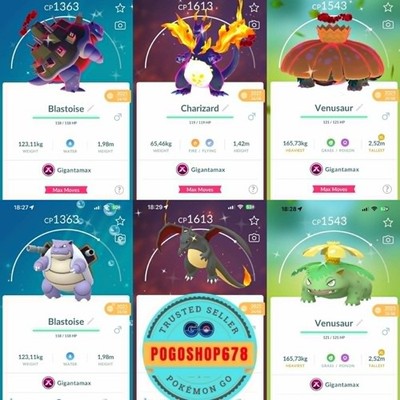 Pokémon PTC Go - Shiny Gigantamax Charizard - Blastoise - Venusaur  