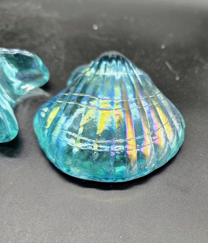 Lotto/3 statuine fermacarte stelle marine conchiglia vetro artistico iridescente 3,5" nautico - Foto 5 di 7