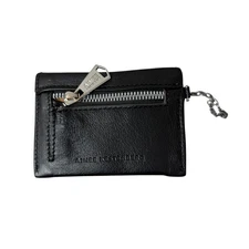Aimee Kestenberg Leather Card Wallet Black Snap Envelope Pebbled Classic Zip  *
