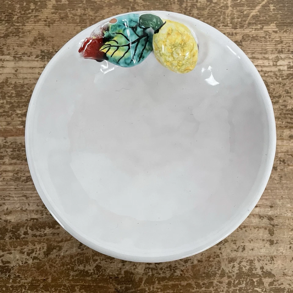 Small Bowl Fruit Pottery Italy White Embossed Ceramic - Image 4 of 4