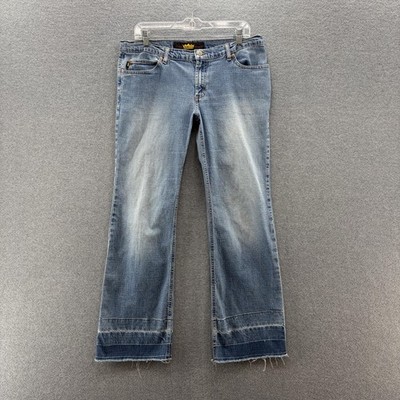 VTG 90s Todd Oldham Jeans Women 11 Blue Low Rise Distressed Hem Stretch Denim