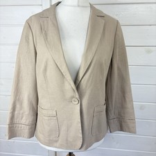 BHS Blazer Jacket Womens Size UK 14 Beige Linen Blend Summer Neutral Smart 