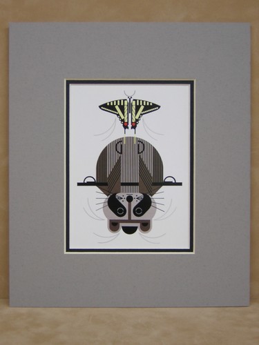 Charley Harper Raccrobat Raccoon Matted Art Card