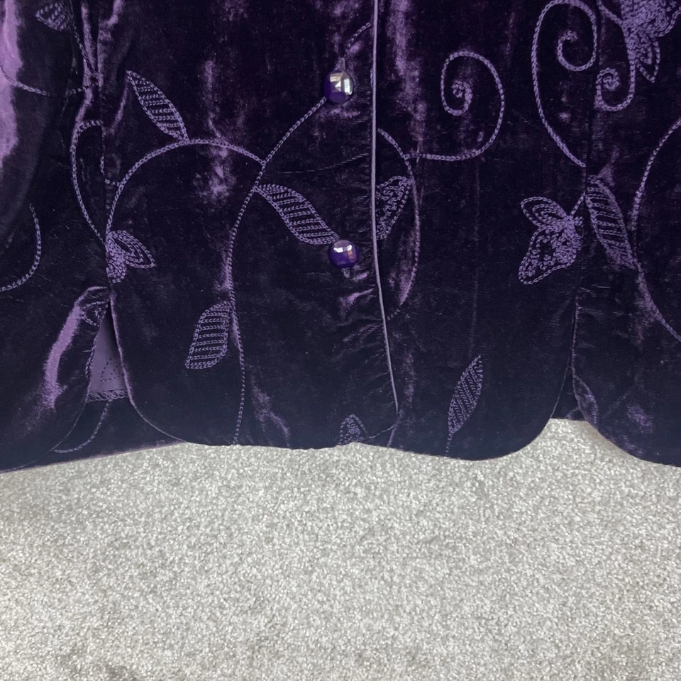 Coldwater Creek Jacket Womens 1X Purple Velvet Embroidered Button Floral- 3777 - Image 3 of 4