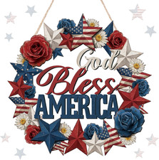 4Th of July Wreaths Patriotic Decorations Wreaths for Front Door Wood Blue Red W