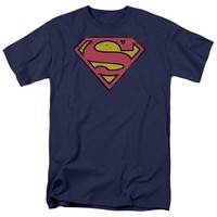 Dc Comics Superman Distressed Shield T-Shirt Unisex Kurzarm Blau Crewneck