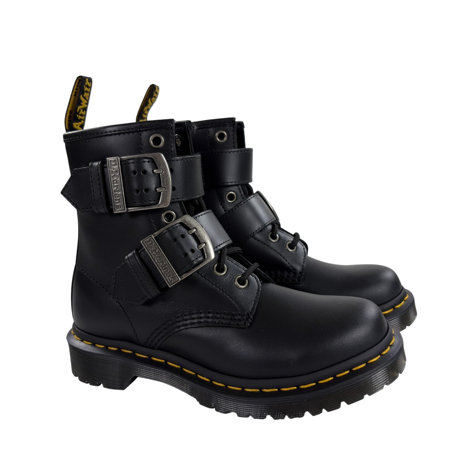 Dr. Doc Martens 1460 Buckle Pull Up Side Zip Boots Womens Size 5 Black $225 NEW thumbnail 2