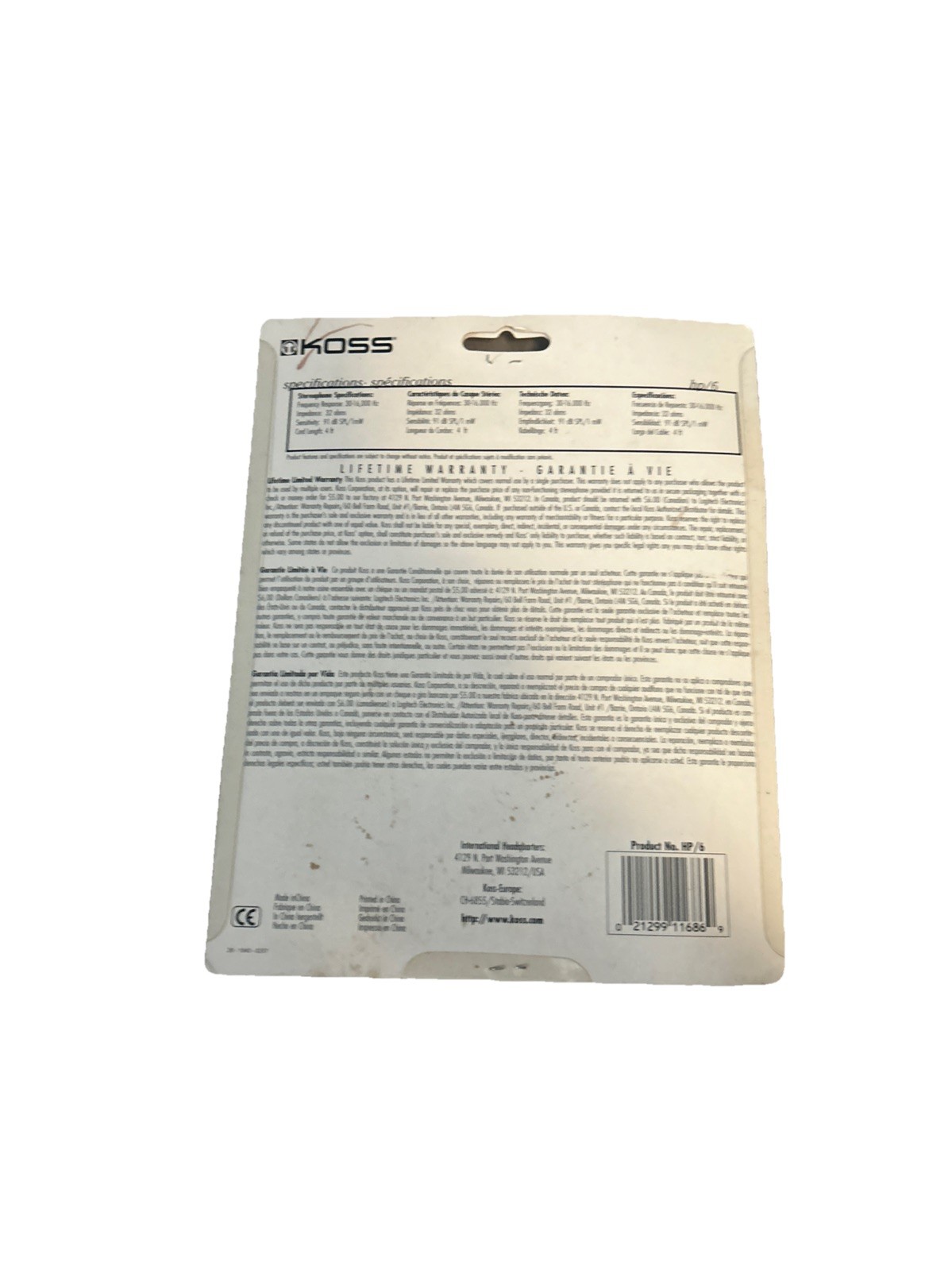 Vintage Koss HP/6 Stereo Headphones with Volume Control on Cord New In Package