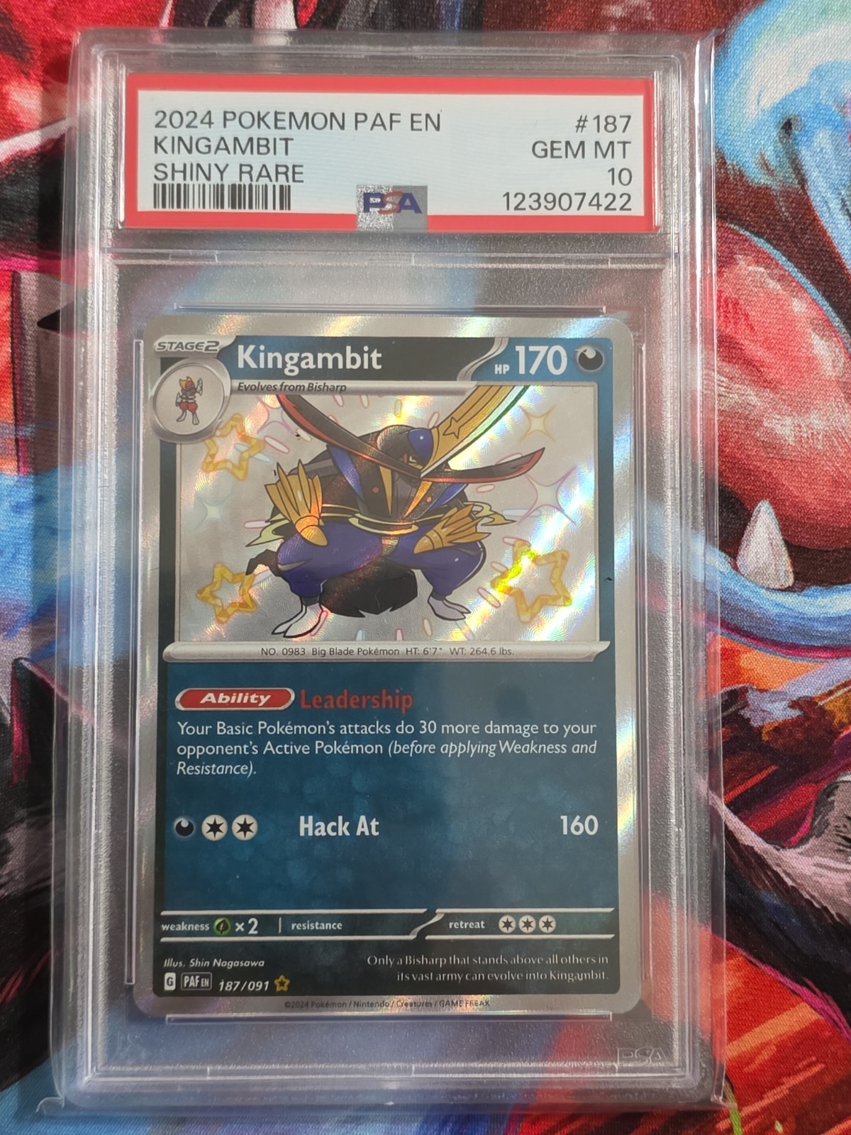 Pokemon Kingambit TCG 187/091 2024 Paldean Fates Shiny Rare Card PSA 10
