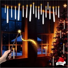Christmas Flameless Floating Candles with Wand,20Pcs Magic LED Small, White 