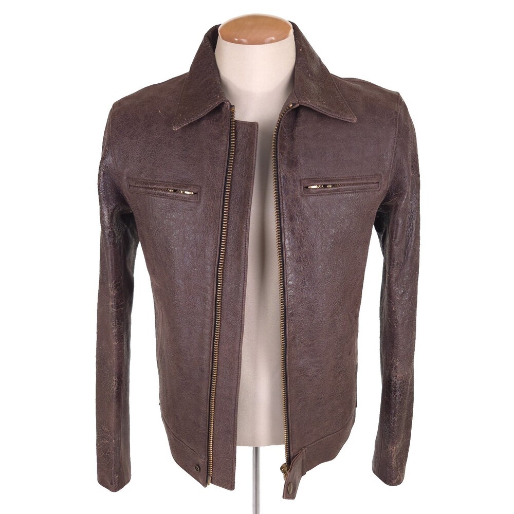 Blackmeans Distressed Leather Jacket Size 4 US Slim Fit M Mens Brown $2130 image 4