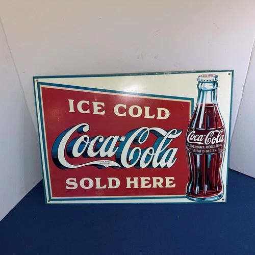 Vintage Coca-Cola Metal Tin Sign Soda Pop Ice Cold Sold Here 1989 17.5x12.25”