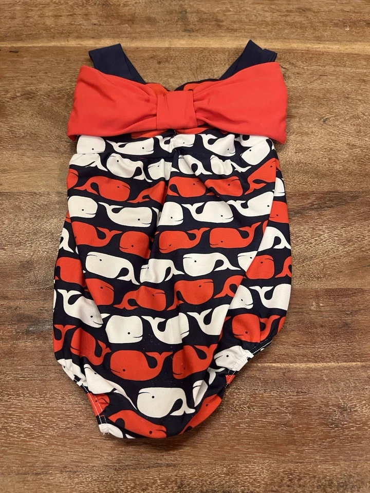 Mudpie Kleinkind Mädchen Wal Schleife Einteiler Badeanzug rot weiß blau Größe 9-12 Monate