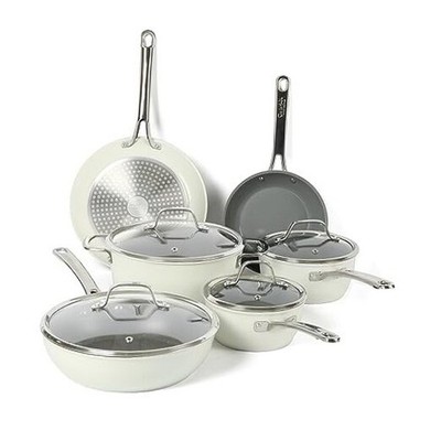  Kitchen Essentials 10 Piece PFA Free Non 10-Piece Cookware Set Linen White