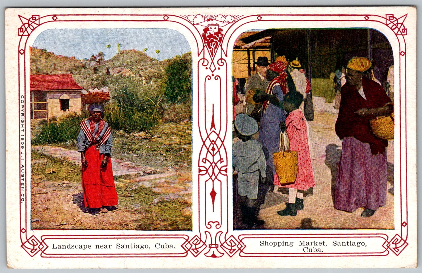 Antique Postcard Shopping Market Scene Santiago, Cuba 1900s